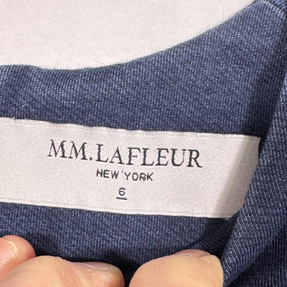 M.M. LaFleur Blue Sleeveless Empire Waist‎ Sheath Dress 6 Cotton Stretch Career - Picture 4 of 12